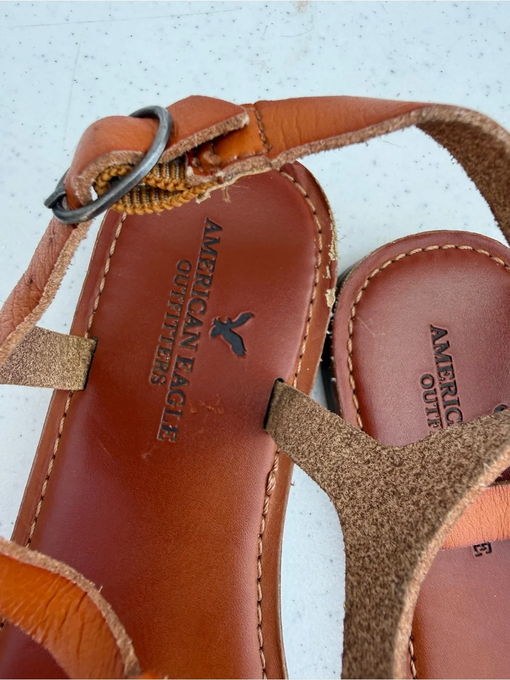 American Eagle Outfitters Braided T-Strap Sandals - Brown/Tan